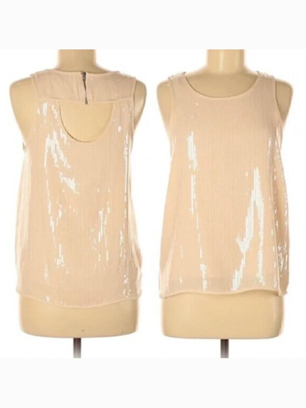 RO&DE ANTHROPOLOGIE Cream Beige Sequin Overlay Sleeveless Cutout Back Tank Top M